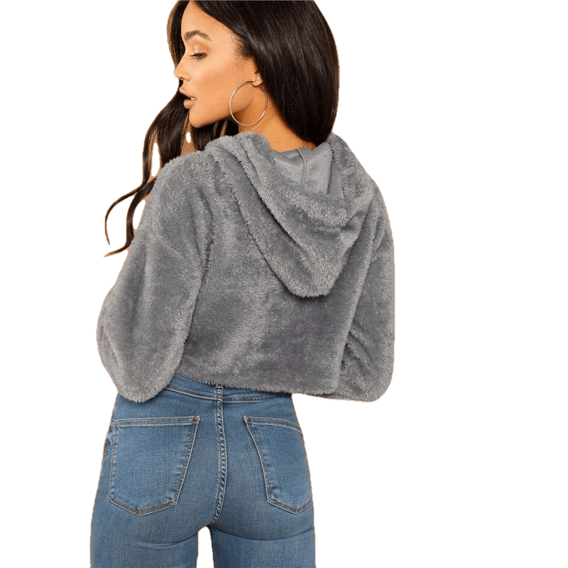 Autumn Casual Solid Drop Shoulder Crop Teddy Hoodie Sweatshirt Fashion Women Pullovers Sweatshirts Secondary image