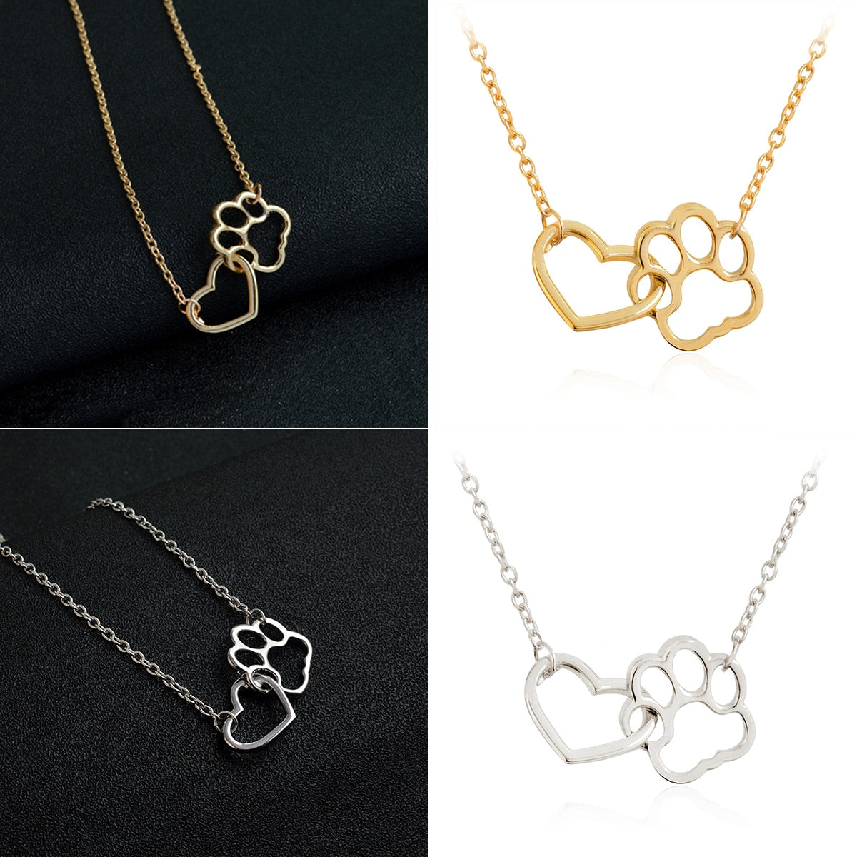 Hollow Pet Paw Footprint Necklaces Shellhard Cute Animal Dog Cat Love Heart Pendant Necklace For Women Girls Jewelry Secondary image