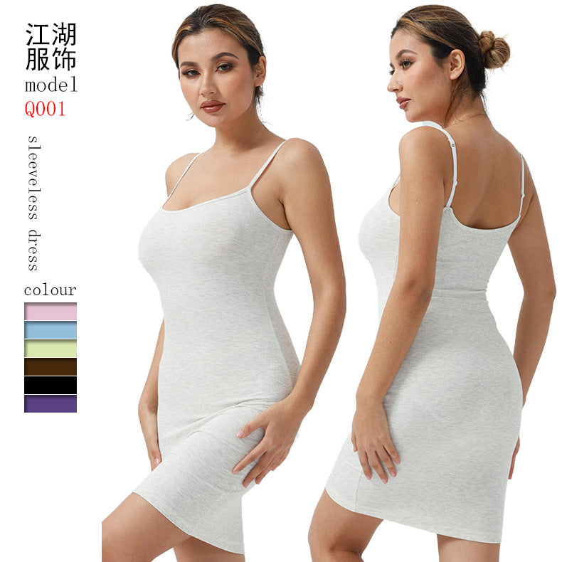跨境skims连衣裙夏季女高弹螺纹吊带裙子短款显瘦百搭包臀裙批发