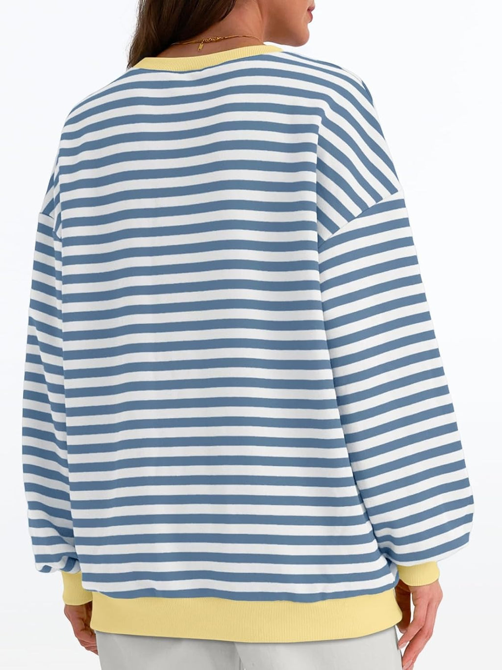 Women's Striped Crewneck Sweatshirt - Oversized Long Sleeve Casual Pullover Top