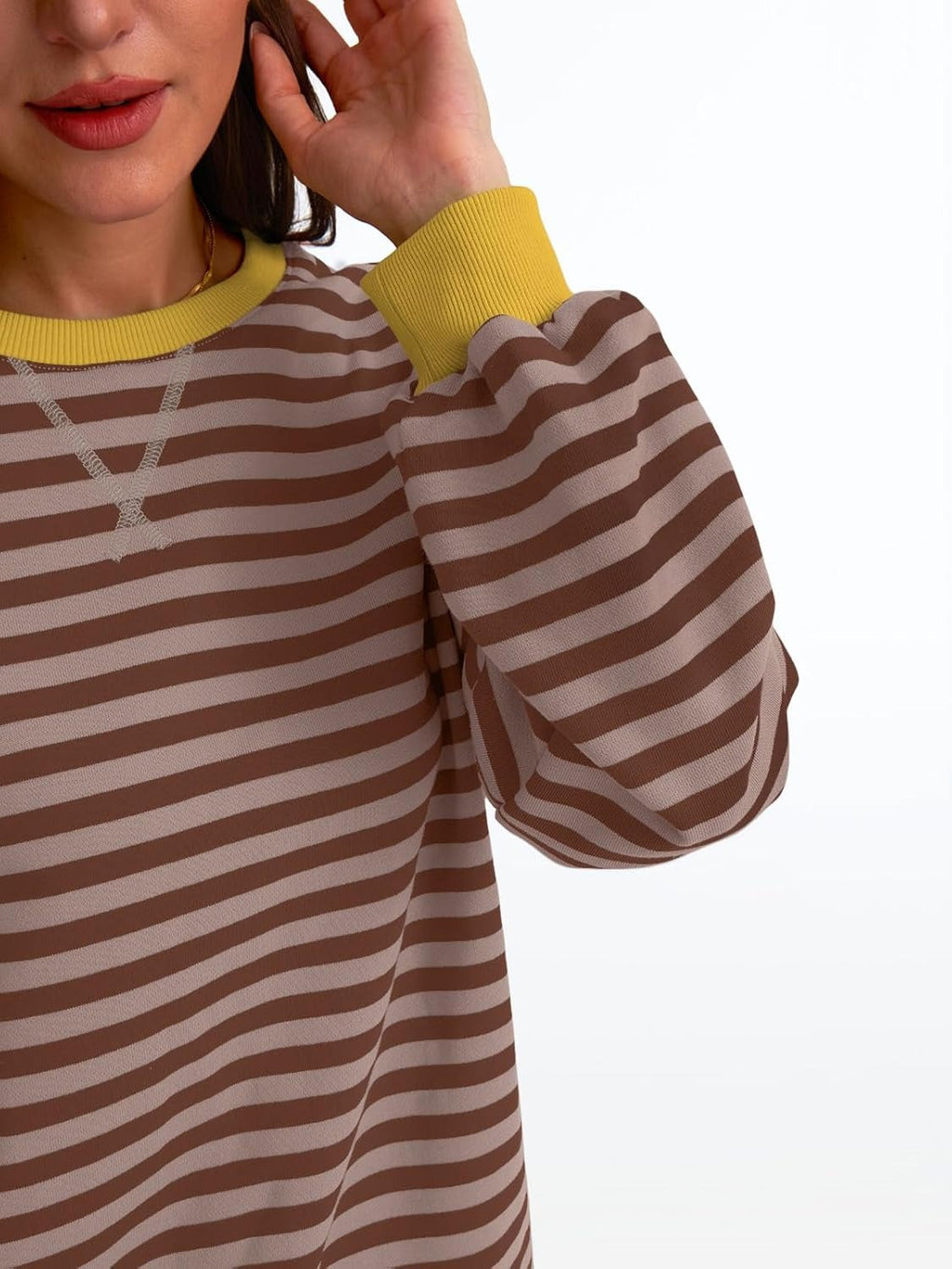 Women's Striped Crewneck Sweatshirt - Oversized Long Sleeve Casual Pullover Top