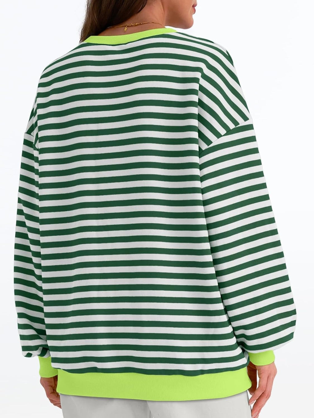 Women's Striped Crewneck Sweatshirt - Oversized Long Sleeve Casual Pullover Top