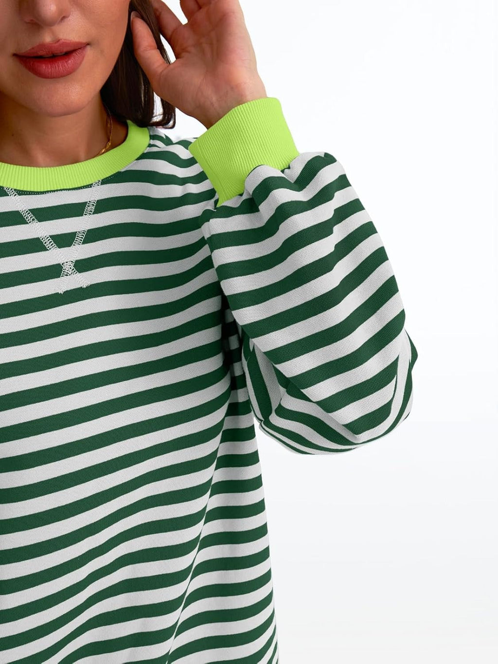 Women's Striped Crewneck Sweatshirt - Oversized Long Sleeve Casual Pullover Top