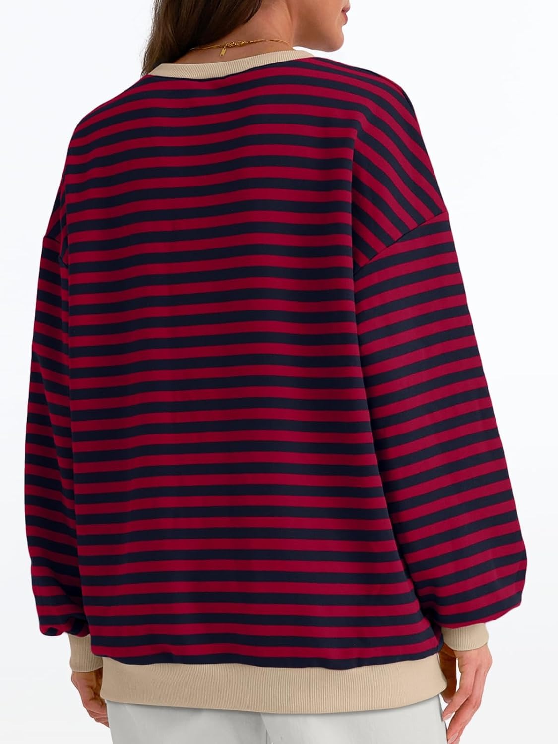 Women's Striped Crewneck Sweatshirt - Oversized Long Sleeve Casual Pullover Top