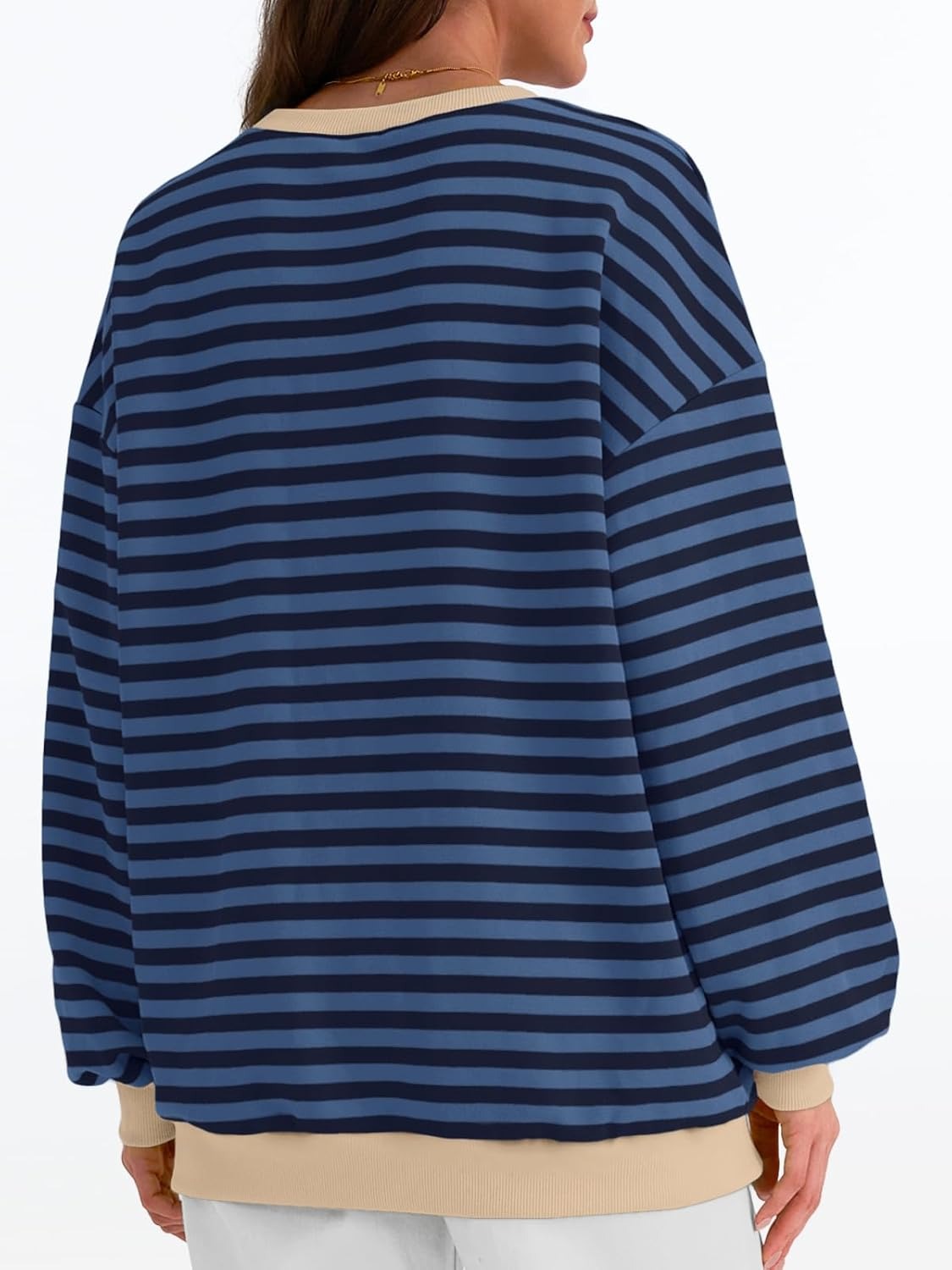 Women's Striped Crewneck Sweatshirt - Oversized Long Sleeve Casual Pullover Top