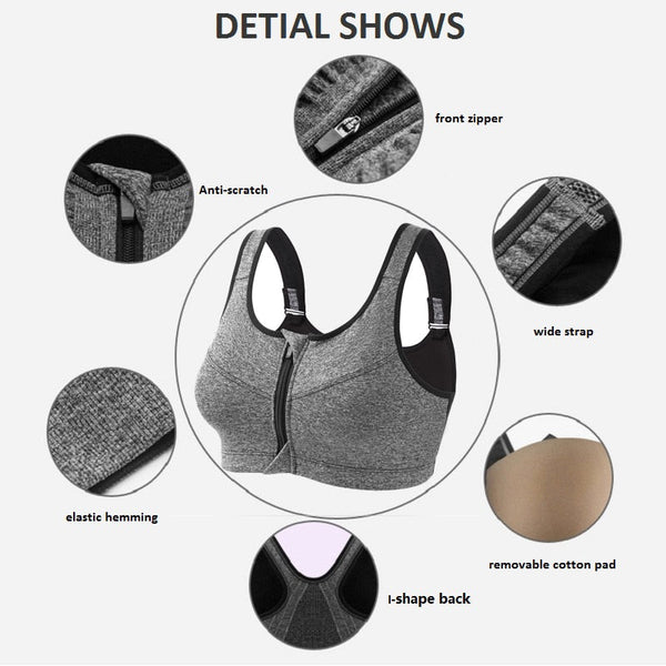 Hot Women Zipper Push Up Sports Bras Vest Underwear Shockproof Breathable Gym Fitness Athletic Running Yoga Bh Sport Tops - Sheseelady