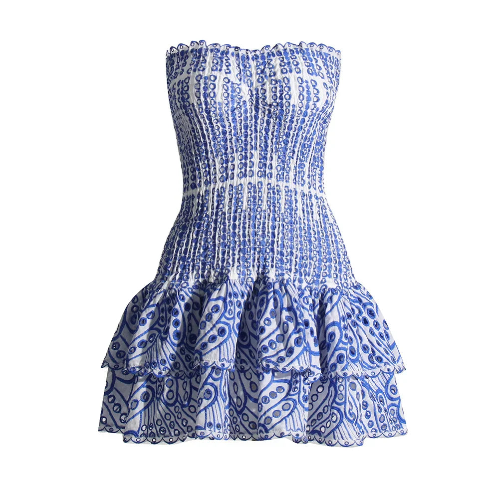 Colorblock Temperament Dresses For Women Strapless Sleeveless Patchwork Folds Vintage Elegant Dress Female Clothing Main image
