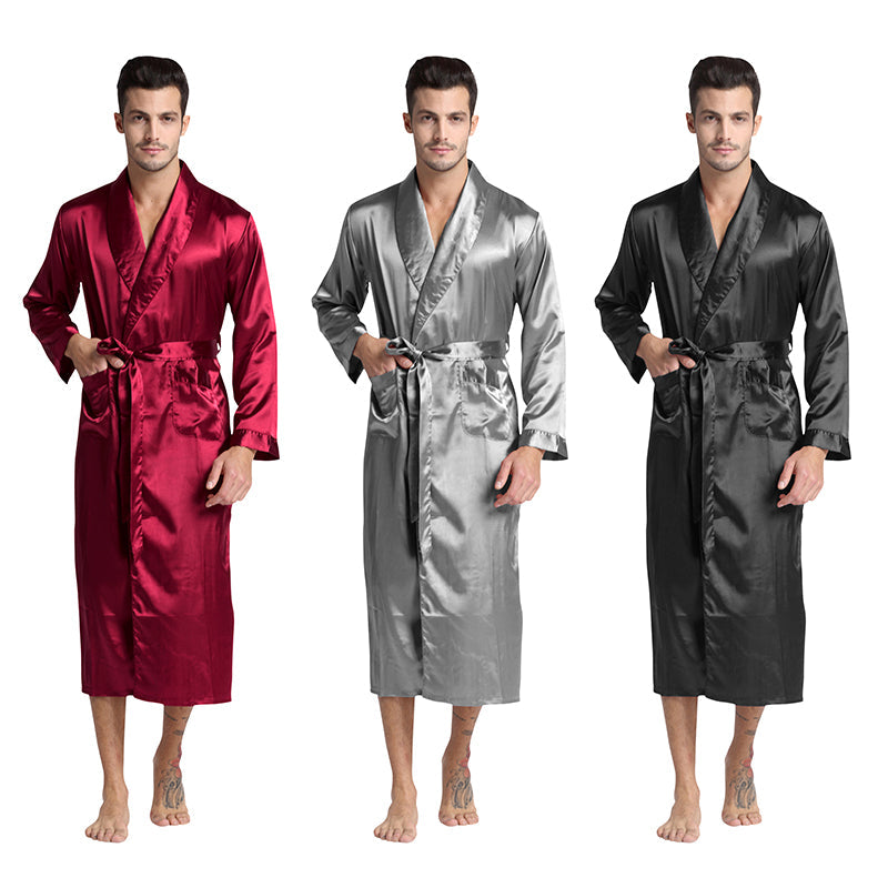 Men'S Silk Satin Bathrobe Robe Long Solid Pajamas Main image