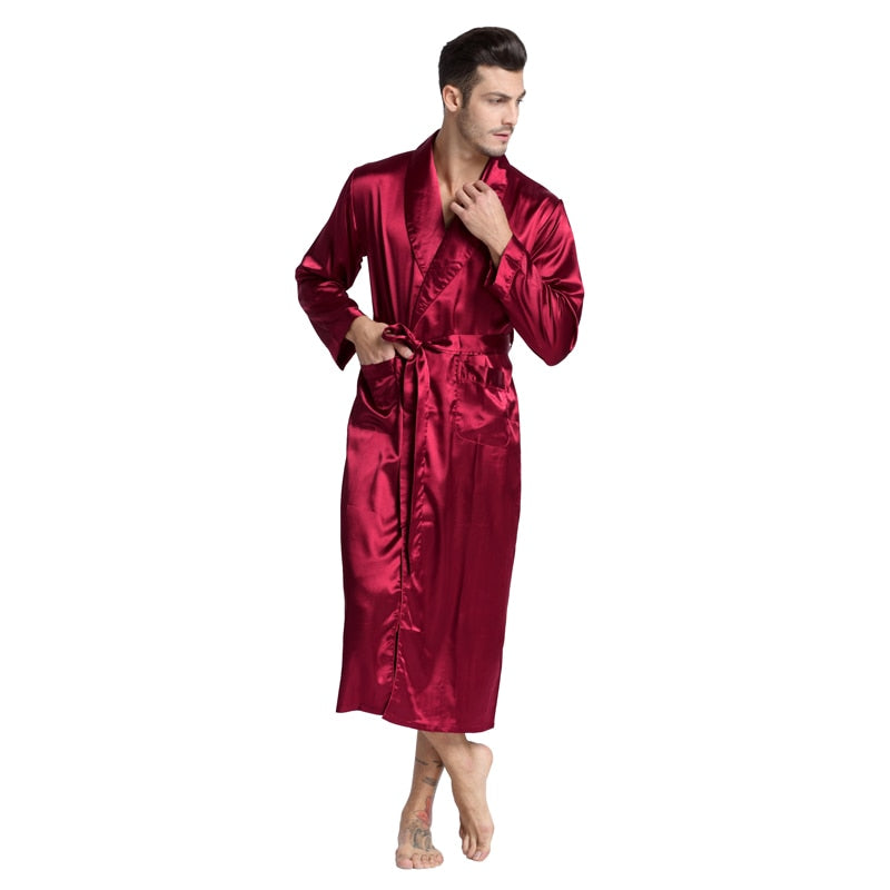Men'S Silk Satin Bathrobe Robe Long Solid Pajamas Secondary image
