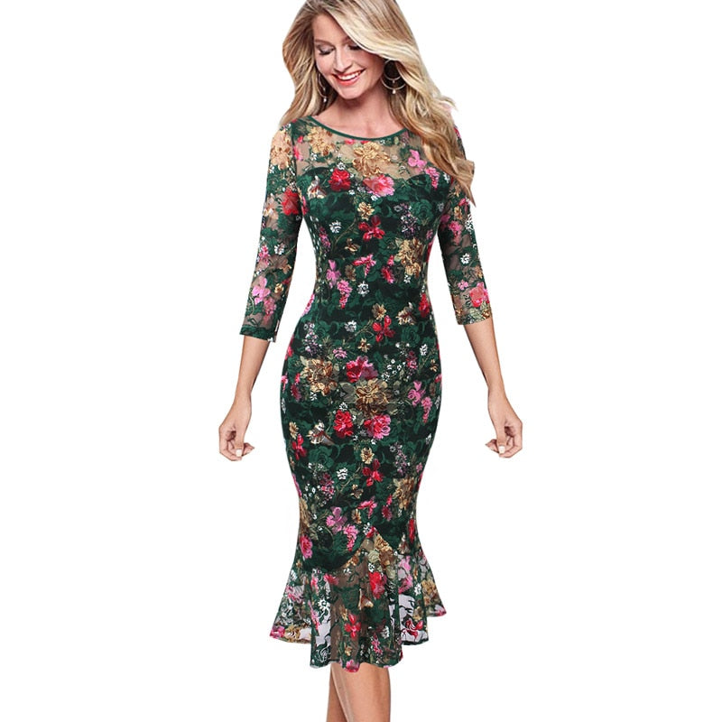 Elegant Vintage Pinup Casual Cocktail Party Dress - Sheseelady Main image