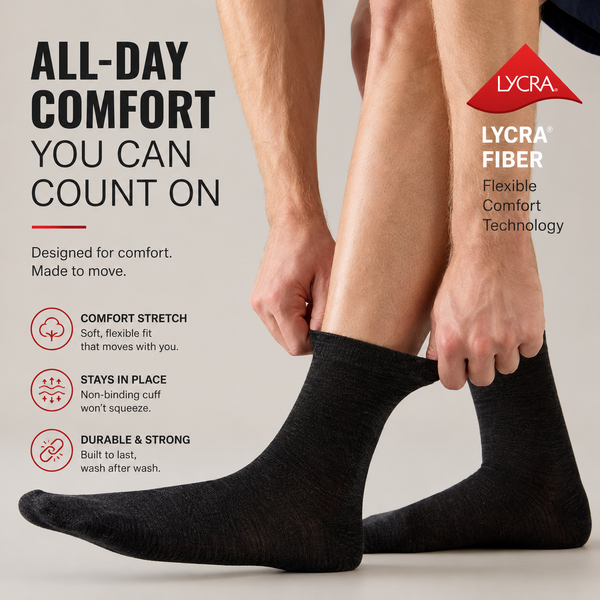 Viviplum Men's Premium Merino Wool Socks - Machine Washable, Anti-Odor & Breathable Crew Socks with LYCRA® Fiber (4 Pairs)