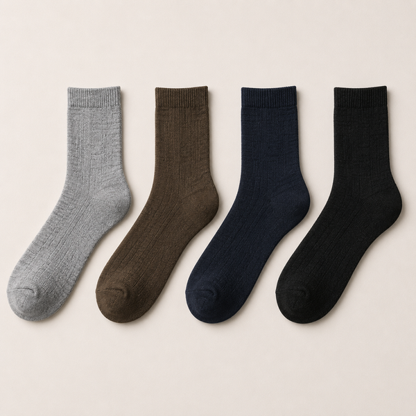Viviplum Men's Premium Merino Wool Socks - Machine Washable, Anti-Odor & Breathable Crew Socks with LYCRA® Fiber (4 Pairs)