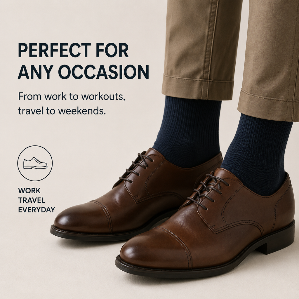 Viviplum Men's Premium Merino Wool Socks - Machine Washable, Anti-Odor & Breathable Crew Socks with LYCRA® Fiber (4 Pairs)
