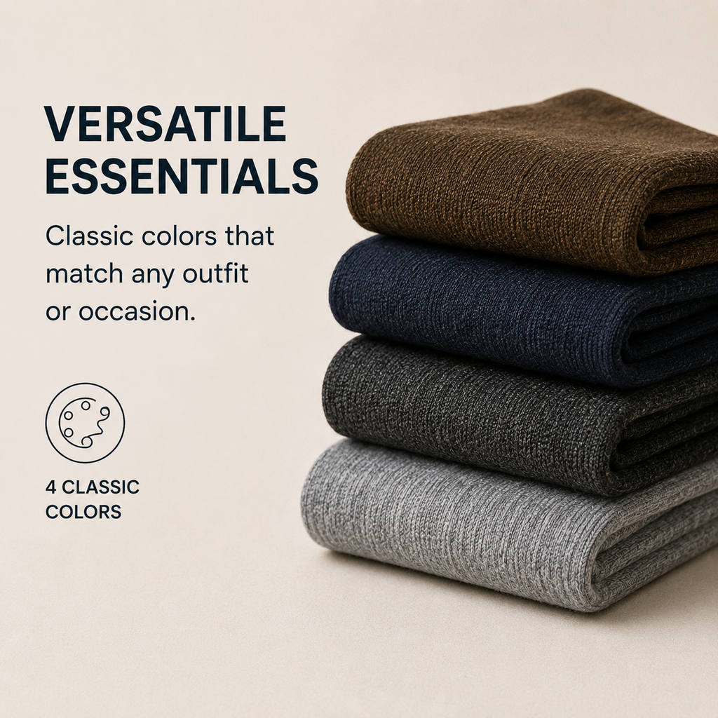 Viviplum Men's Premium Merino Wool Socks - Machine Washable, Anti-Odor & Breathable Crew Socks with LYCRA® Fiber (4 Pairs)