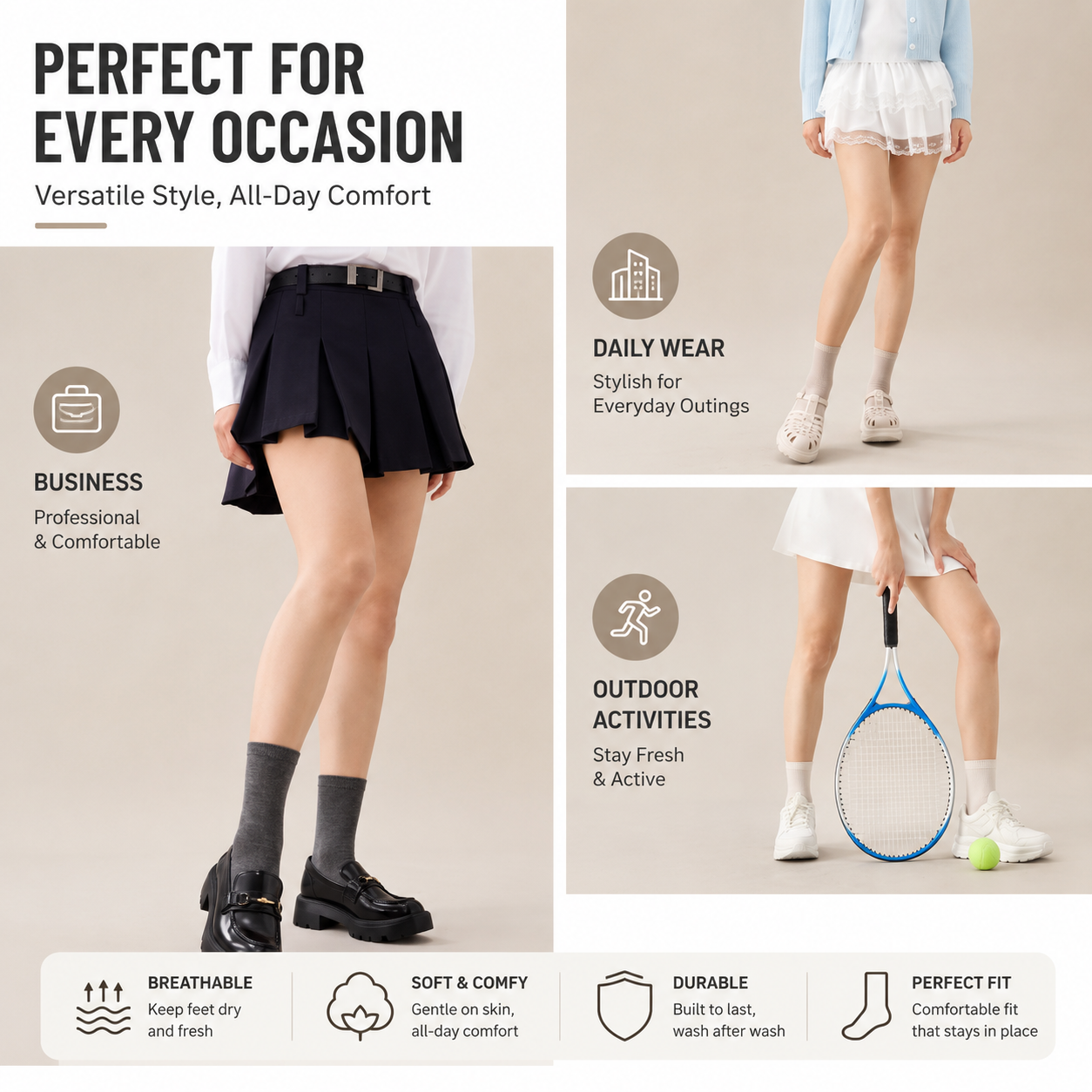 Viviplum Women's Premium Merino Wool Socks - Lightweight, Machine Washable, Seamless Toe & Anti-Odor Crew Socks (4 Pairs)