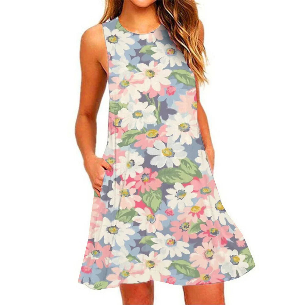Women's Summer Pineapple Print Sleeveless Beach Dress - Casual, Breathable, Elastic, Round Neck Main image
