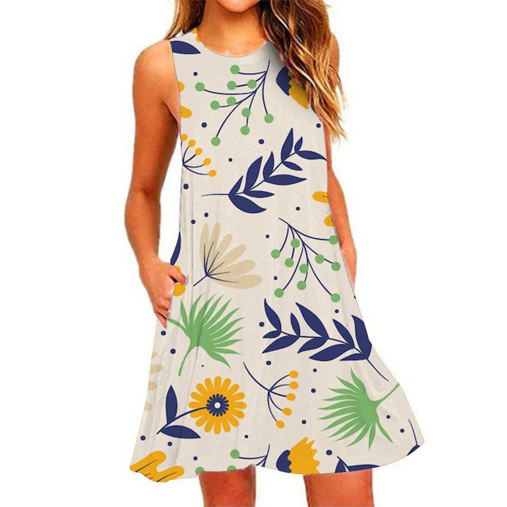 Women's Summer Pineapple Print Sleeveless Beach Dress - Casual, Breathable, Elastic, Round Neck Secondary image