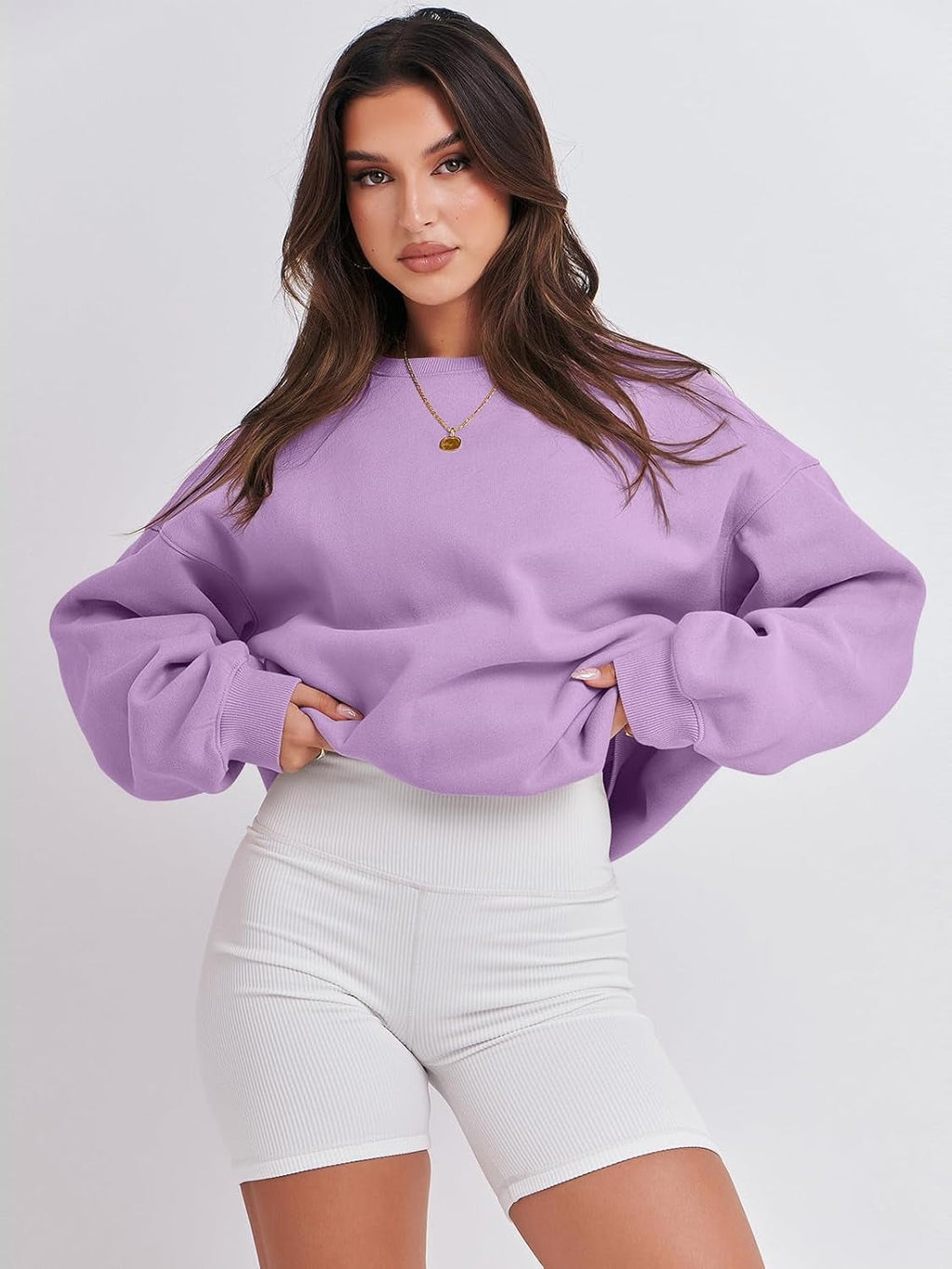 Oversized Crewneck Sweatshirt - Women's Teen Girls Fleece Pullover Sweater Top