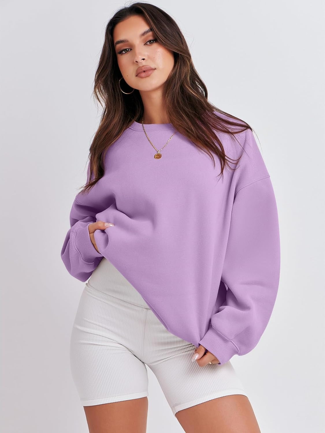 Oversized Crewneck Sweatshirt - Women's Teen Girls Fleece Pullover Sweater Top