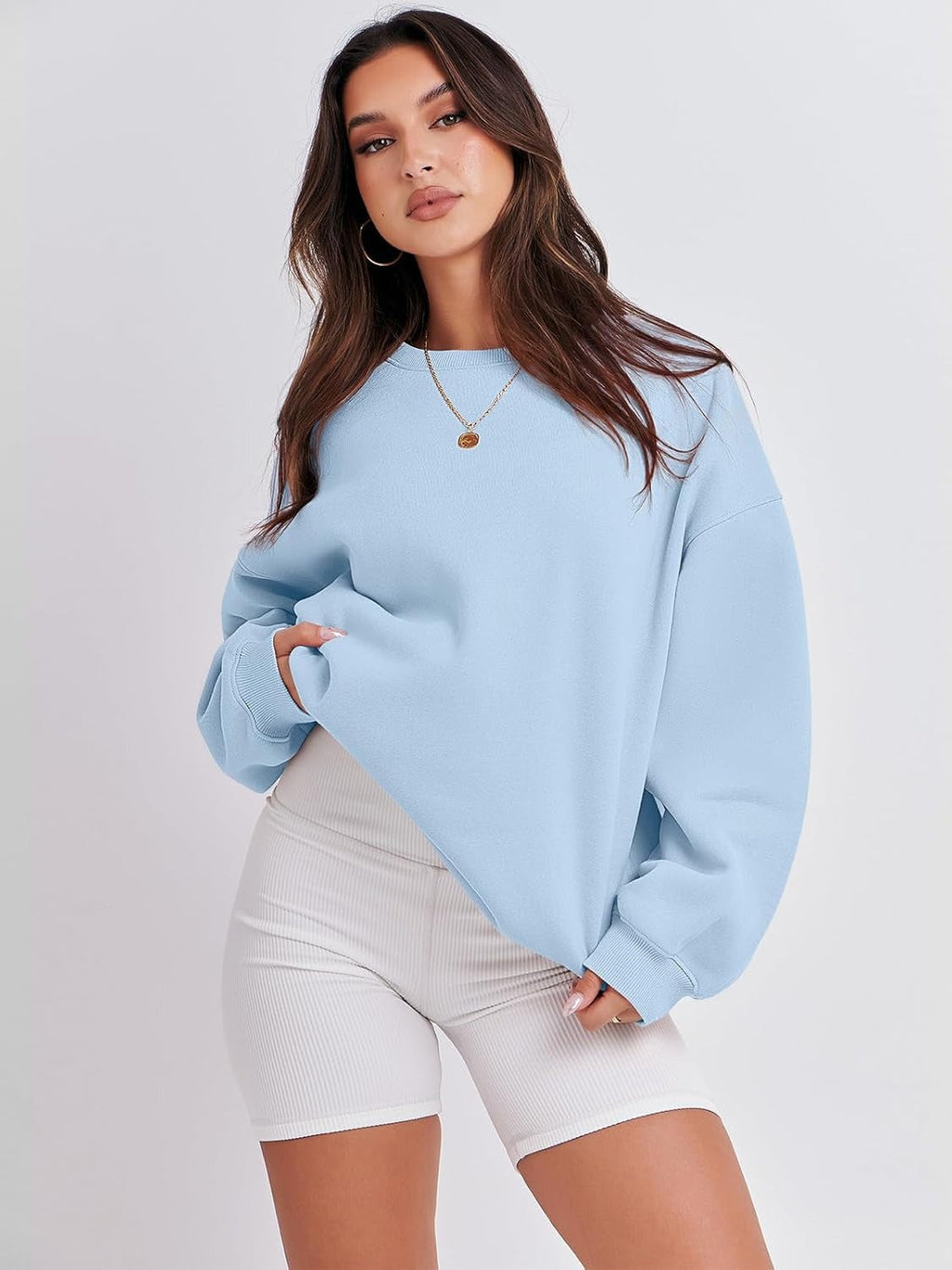 Oversized Crewneck Sweatshirt - Women's Teen Girls Fleece Pullover Sweater Top