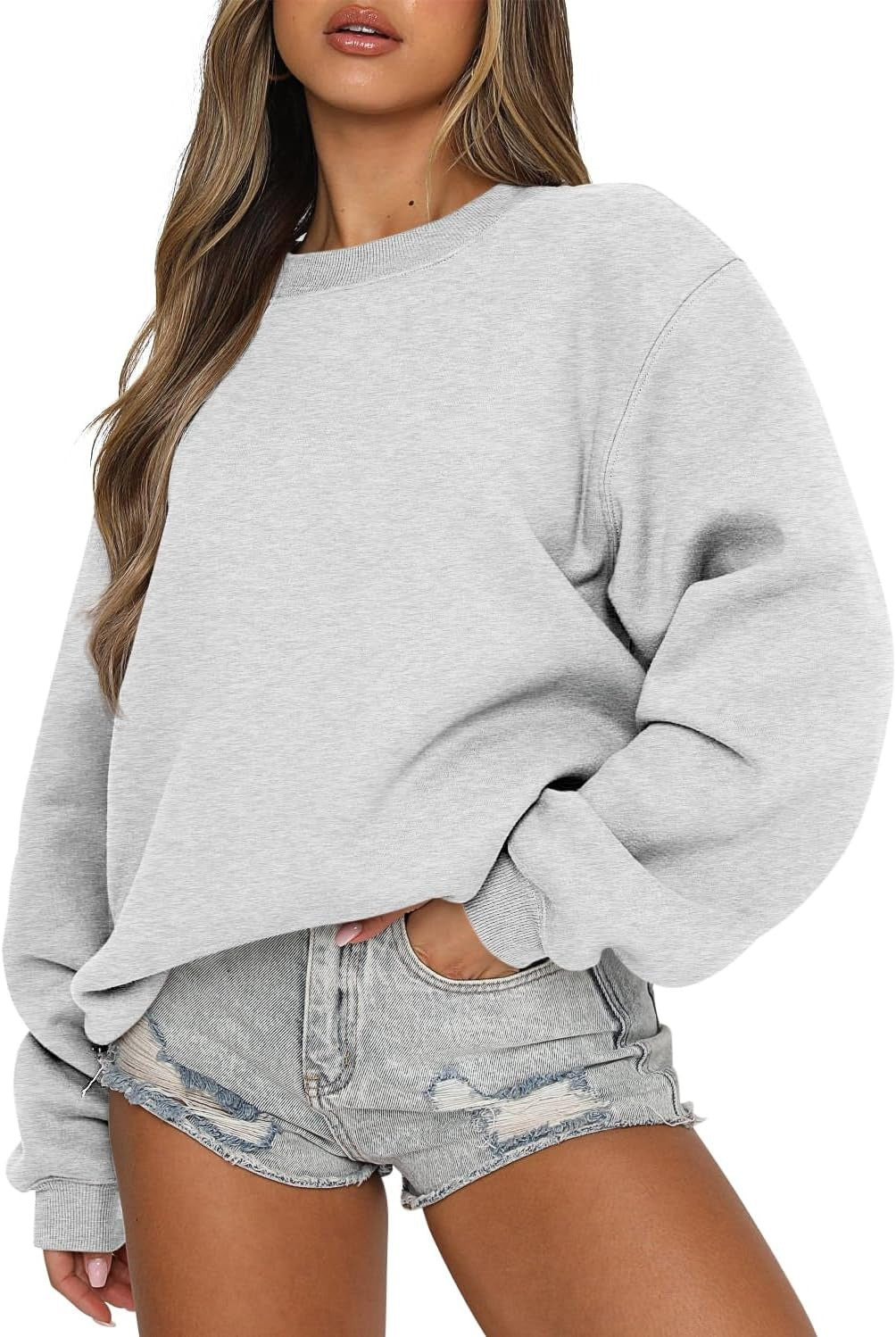 Oversized Crewneck Sweatshirt - Women's Teen Girls Fleece Pullover Sweater Top
