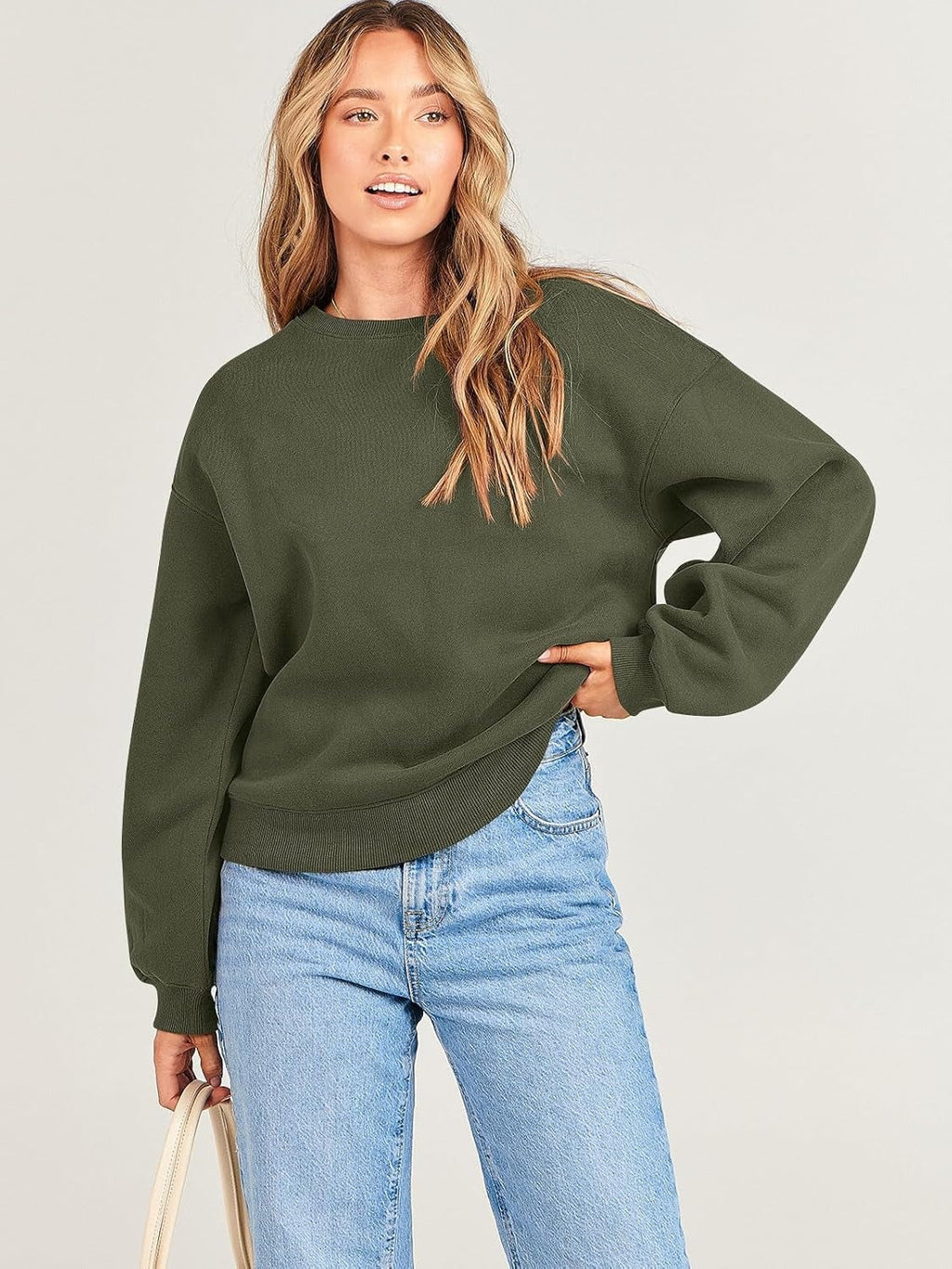 Oversized Crewneck Sweatshirt - Women's Teen Girls Fleece Pullover Sweater Top