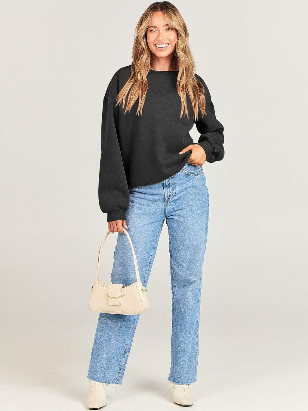 Oversized Crewneck Sweatshirt - Women's Teen Girls Fleece Pullover Sweater Top