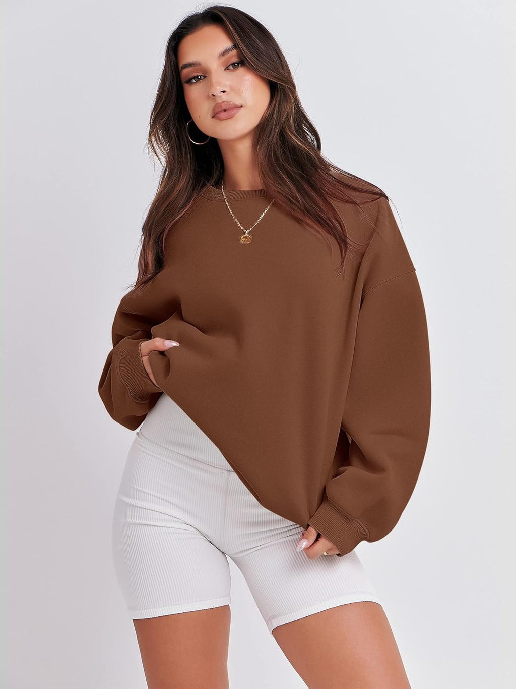 Oversized Crewneck Sweatshirt - Women's Teen Girls Fleece Pullover Sweater Top
