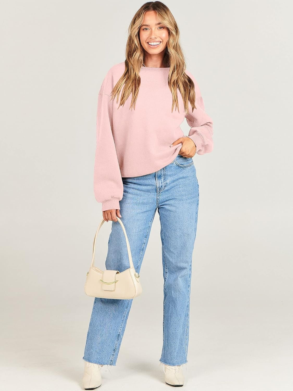 Oversized Crewneck Sweatshirt - Women's Teen Girls Fleece Pullover Sweater Top