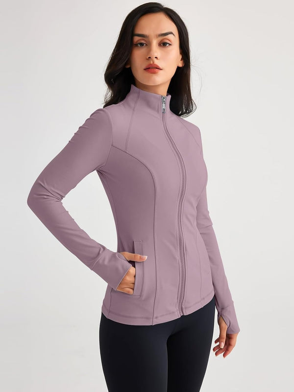 Women’s Full Zip Athletic Jacket – Breathable Lightweight Zip-Up Hoodie with Stand-Up Collar