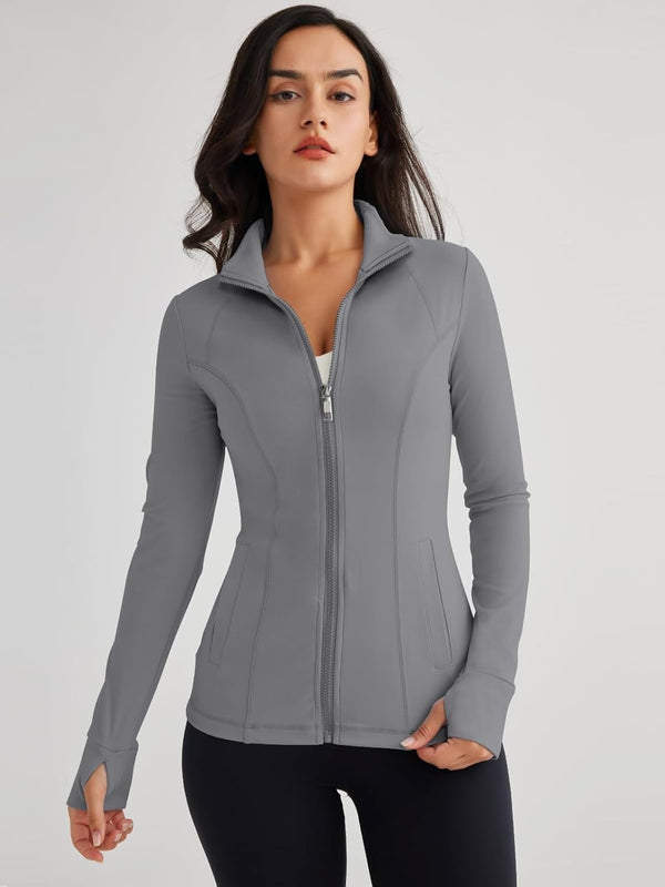 Women’s Full Zip Athletic Jacket – Breathable Lightweight Zip-Up Hoodie with Stand-Up Collar