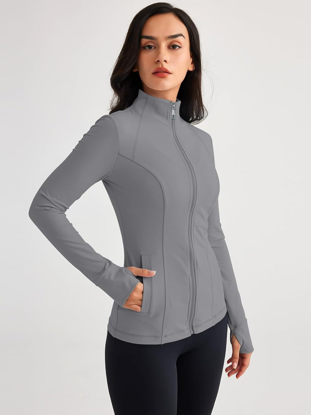 Women’s Full Zip Athletic Jacket – Breathable Lightweight Zip-Up Hoodie with Stand-Up Collar
