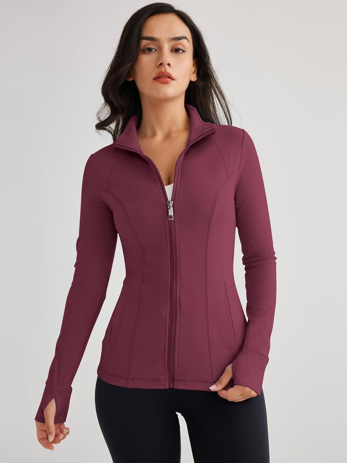 Women’s Full Zip Athletic Jacket – Breathable Lightweight Zip-Up Hoodie with Stand-Up Collar