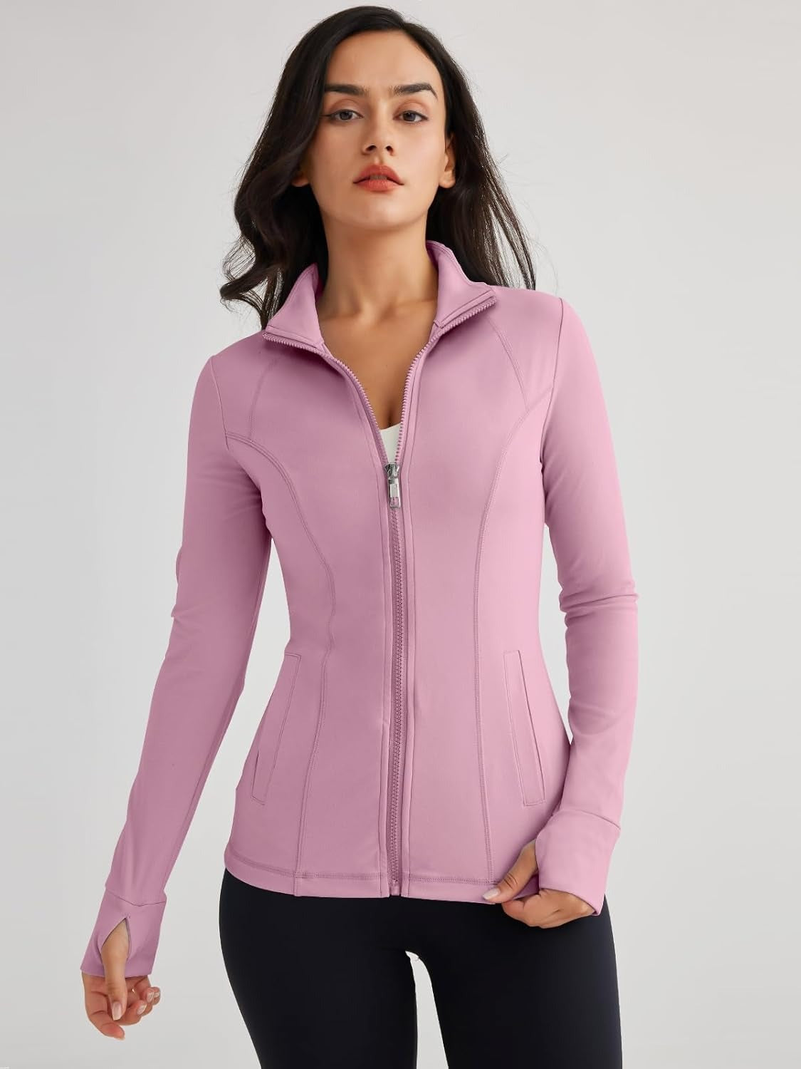 Women’s Full Zip Athletic Jacket – Breathable Lightweight Zip-Up Hoodie with Stand-Up Collar