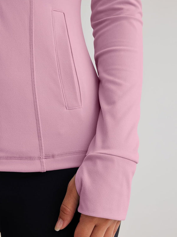 Women’s Full Zip Athletic Jacket – Breathable Lightweight Zip-Up Hoodie with Stand-Up Collar