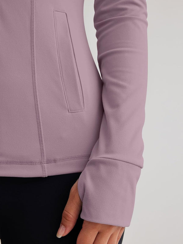 Women’s Full Zip Athletic Jacket – Breathable Lightweight Zip-Up Hoodie with Stand-Up Collar