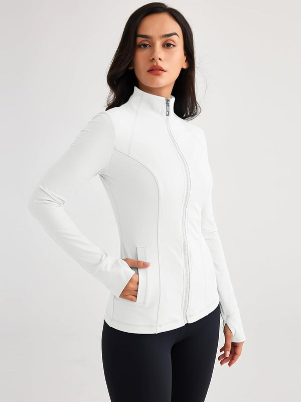 Women’s Full Zip Athletic Jacket – Breathable Lightweight Zip-Up Hoodie with Stand-Up Collar