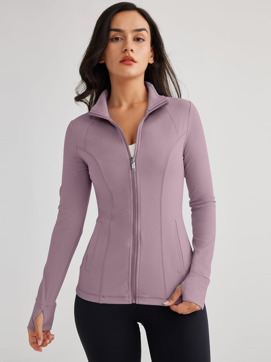 Women’s Full Zip Athletic Jacket – Breathable Lightweight Zip-Up Hoodie with Stand-Up Collar
