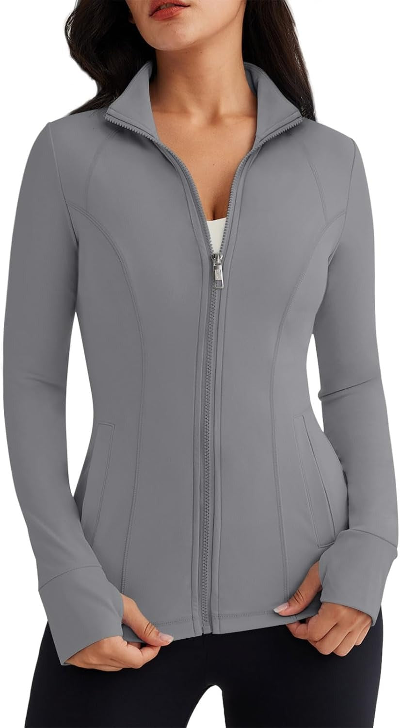 Women’s Full Zip Athletic Jacket – Breathable Lightweight Zip-Up Hoodie with Stand-Up Collar