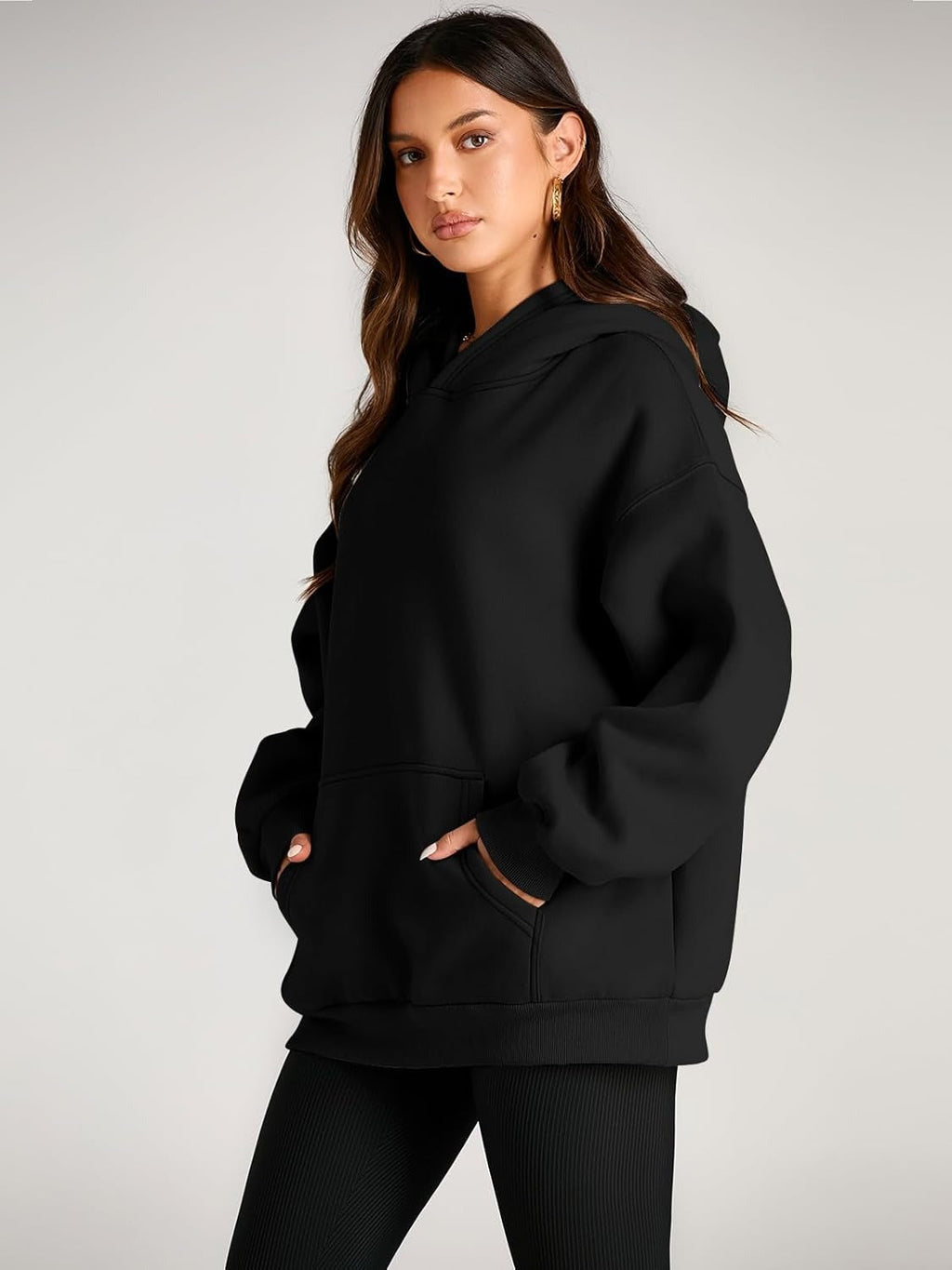 Women’s Oversized Fleece Hoodie – Cozy Pullover Sweatshirt with Pocket for Fall & Winter