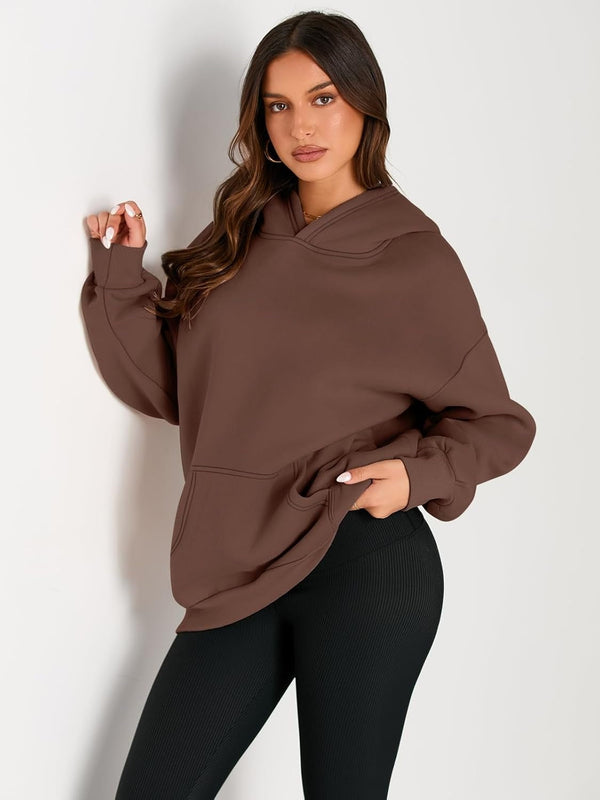 Women’s Oversized Fleece Hoodie – Cozy Pullover Sweatshirt with Pocket for Fall & Winter