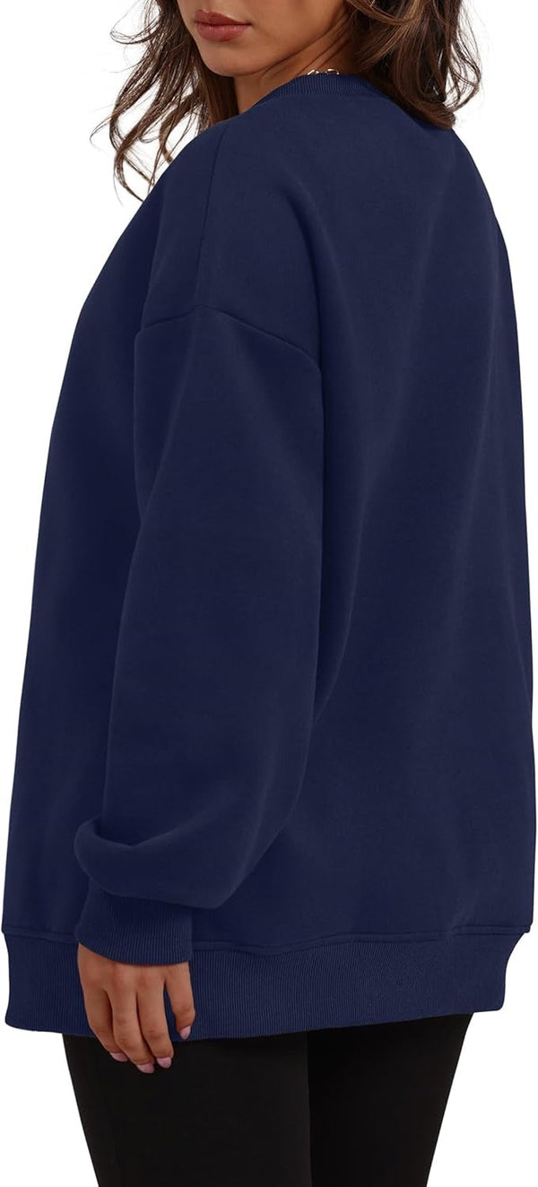 Women's Oversized Crewneck Sweatshirt - Fall Fashion Fleece Pullover with Pockets
