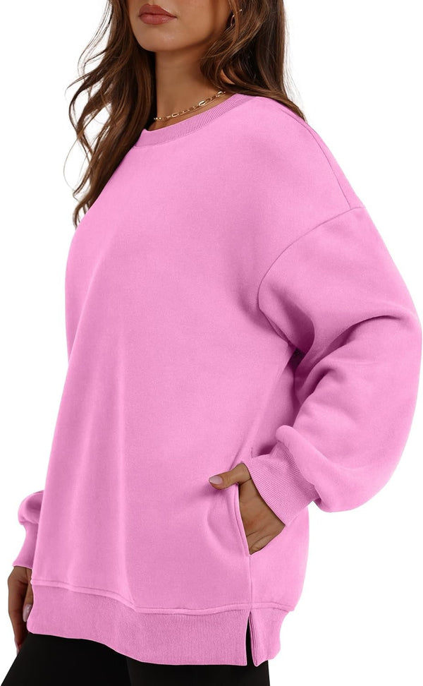 Women's Oversized Crewneck Sweatshirt - Fall Fashion Fleece Pullover with Pockets