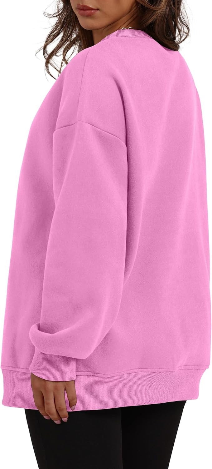Women's Oversized Crewneck Sweatshirt - Fall Fashion Fleece Pullover with Pockets