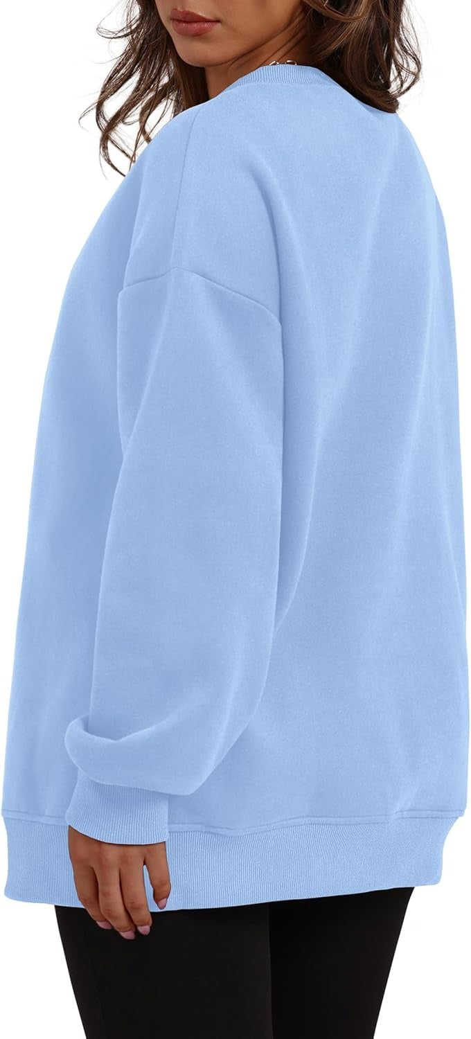Women's Oversized Crewneck Sweatshirt - Fall Fashion Fleece Pullover with Pockets
