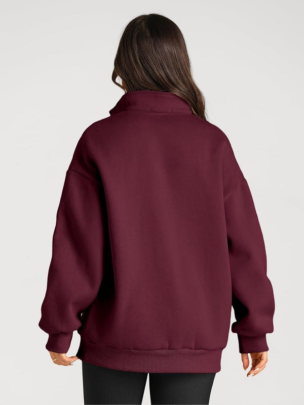 Women’s Oversized Half-Zip Pullover – Cozy Fleece Hoodie with Drop Shoulder & Quarter-Zip Design – Casual Fall and Winter Sweatshirt