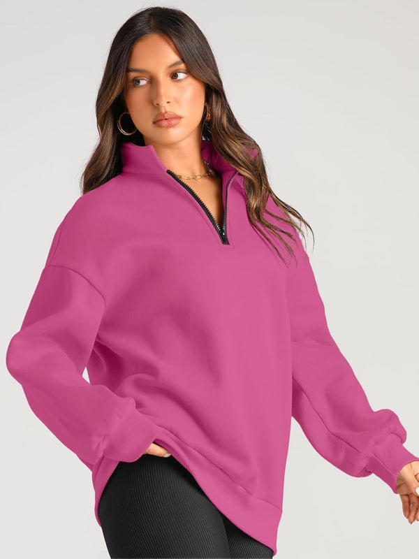 Women’s Oversized Half-Zip Pullover – Cozy Fleece Hoodie with Drop Shoulder & Quarter-Zip Design – Casual Fall and Winter Sweatshirt