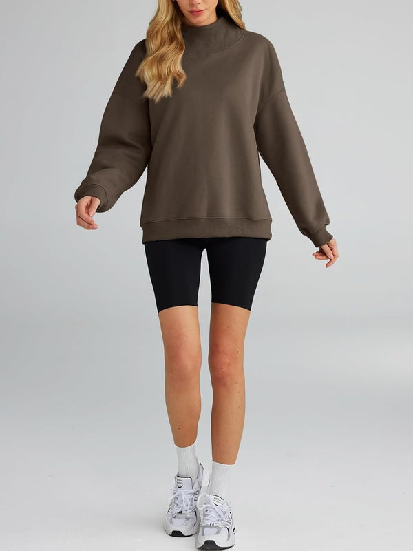 Women's Turtleneck Sweatshirt - Oversized Drop Shoulder Pullover with Fleece Lining