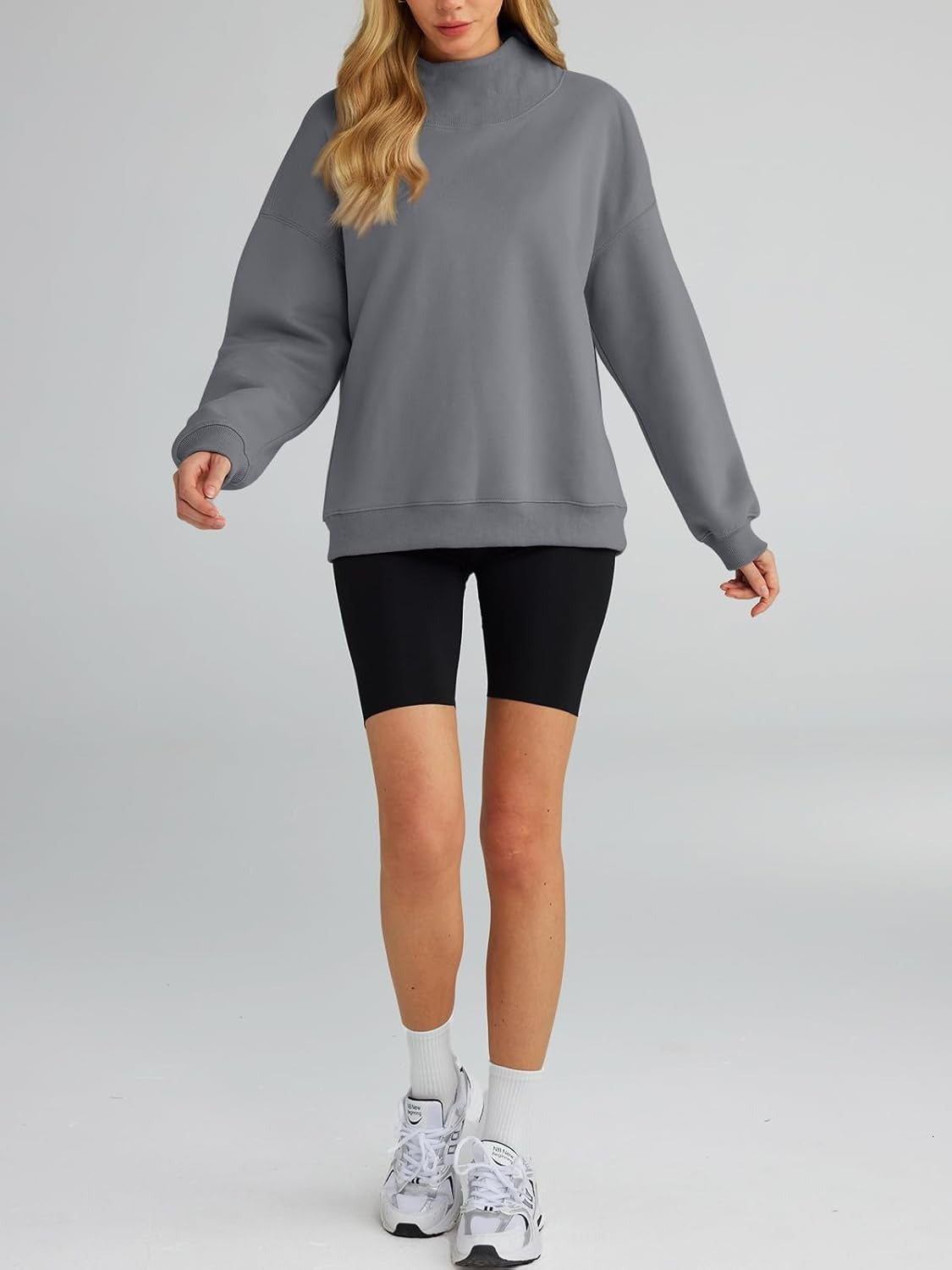 Women's Turtleneck Sweatshirt - Oversized Drop Shoulder Pullover with Fleece Lining