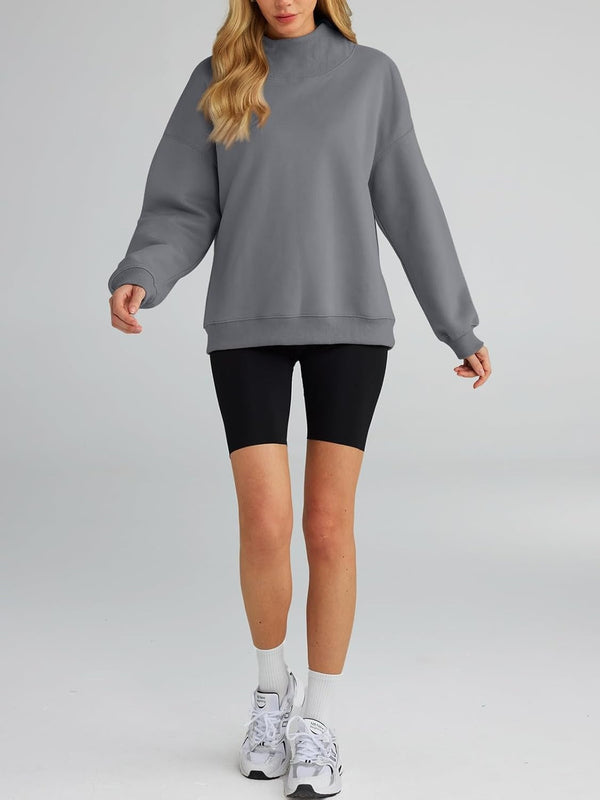 Women's Turtleneck Sweatshirt - Oversized Drop Shoulder Pullover with Fleece Lining